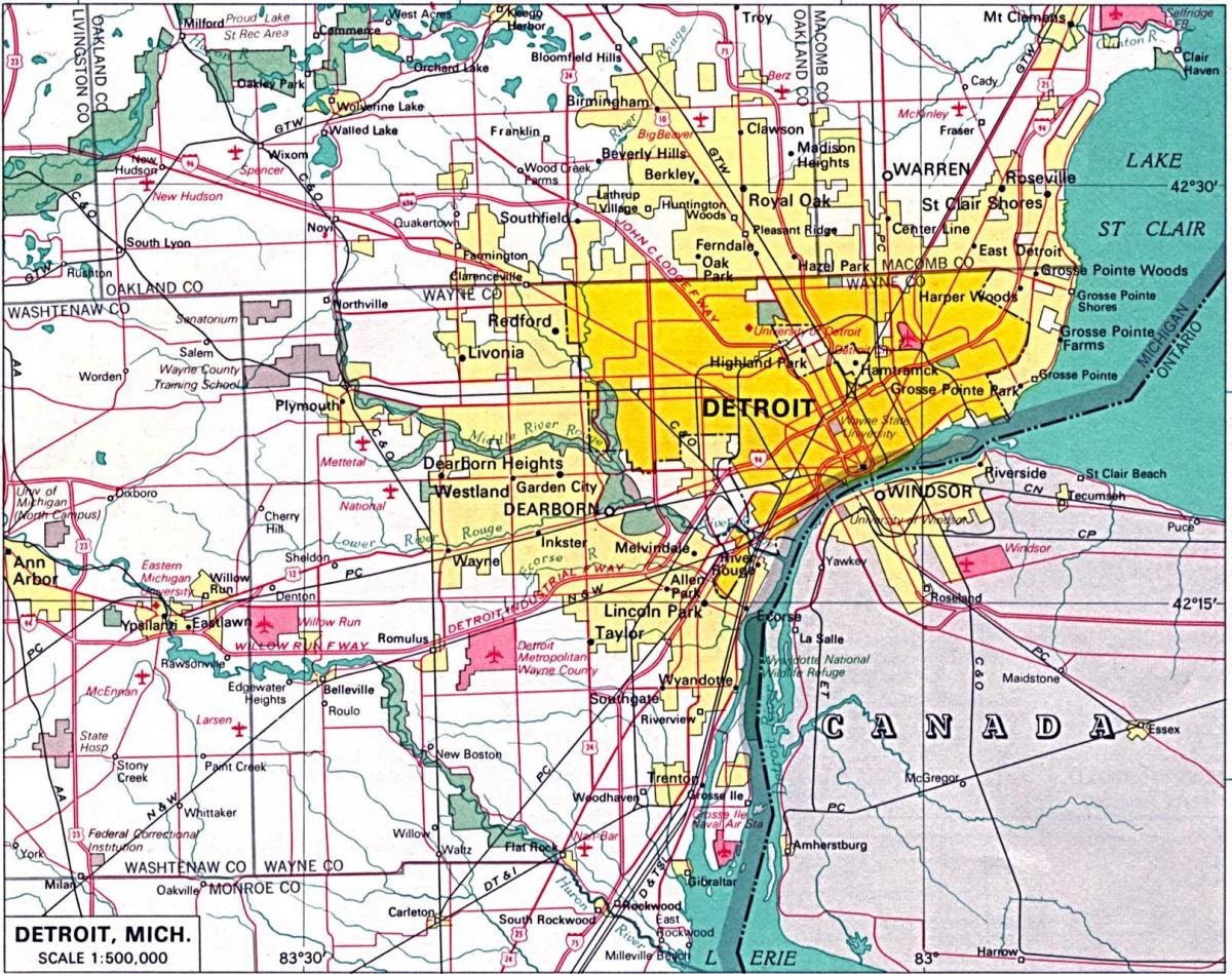 Detroit haritası banliyölerinde