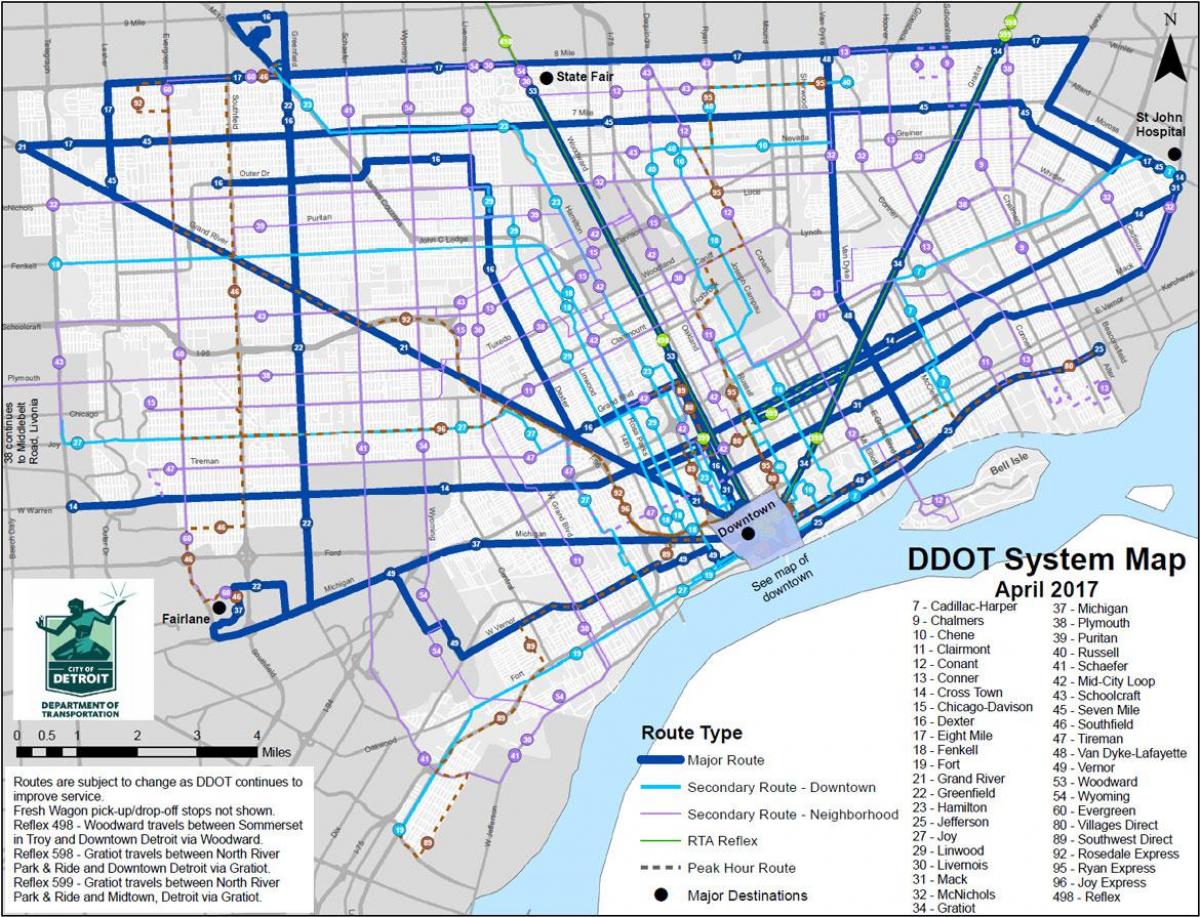 Detroit Otobüs haritası